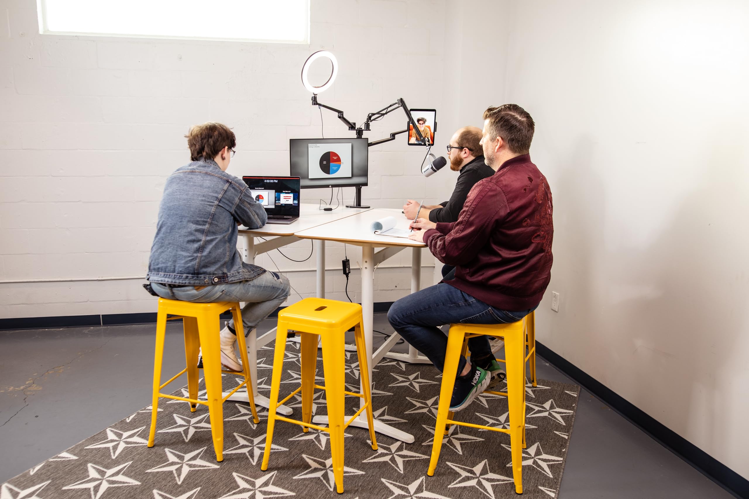 Gator Frameworks 6-in-1 Content Creator Streaming Desktop Stand Set - Smartphone, Tablet & Laptop Holder with VESA Mount, Ring Light & Mic Boom Arm (Black, GFW-STREAMSTAND) - Perfect for Live Streaming, YouTube Videos, Podcasting & Home Office Setup