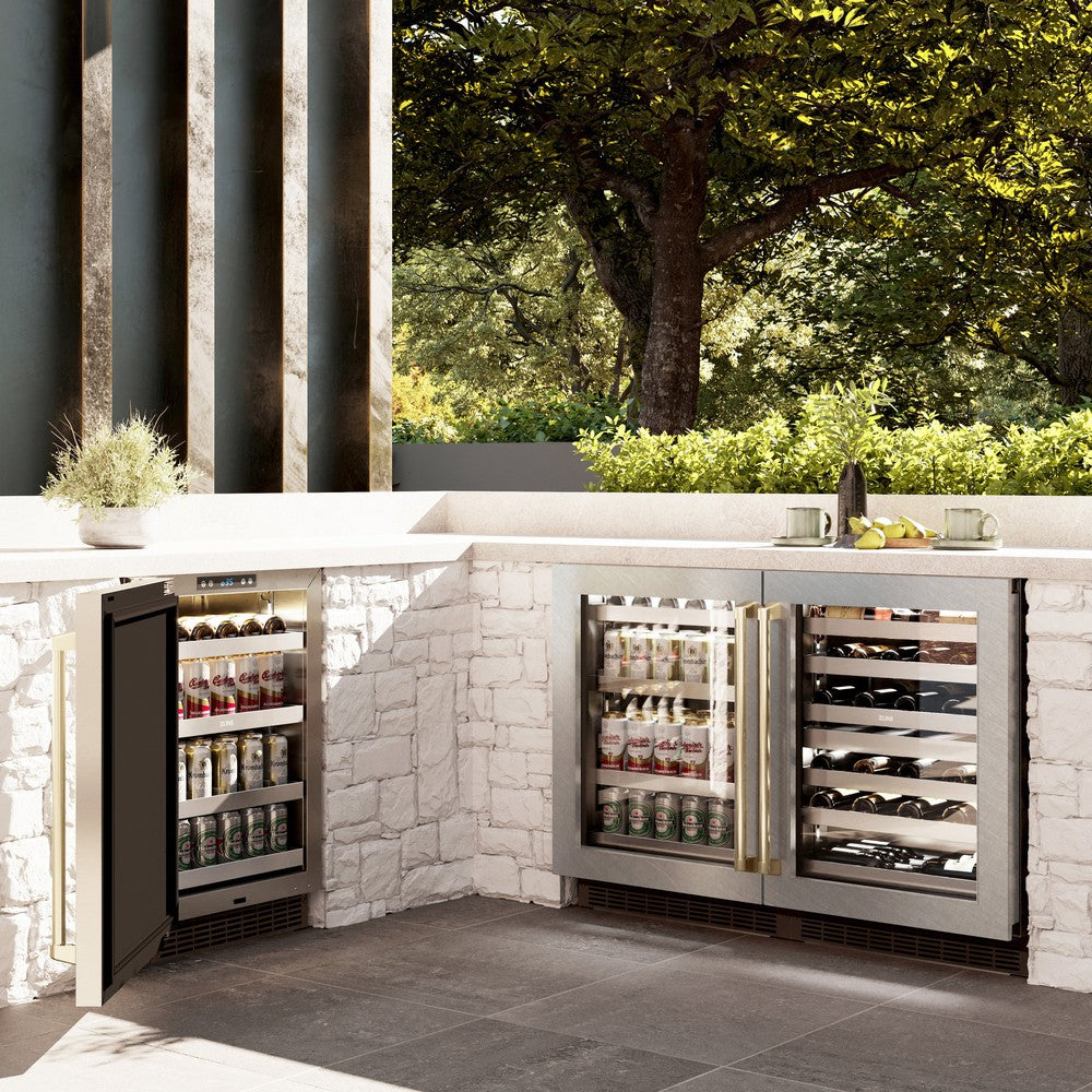 ZLINE Autograph Edition 24 Inch Touchstone 151 Beverage Cooler - Stainless Steel Glass Door with Champagne Bronze Handle - Perfect for Wine, Beer & Soda Storage in Home Bar, Kitchen or Office (RBSOZ SN 24 CB)