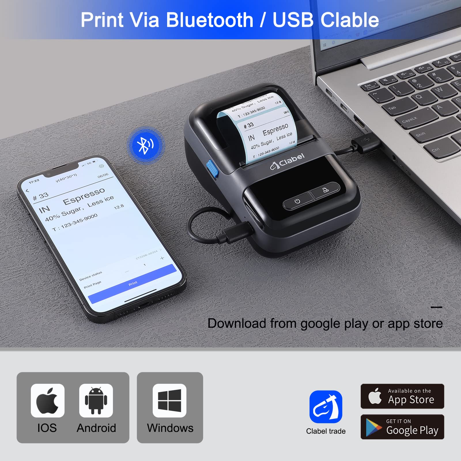 CLABEL 220B Portable Wireless Barcode Label Printer - Mini Thermal Label Maker for Retail, Small Business & Shipping - iOS Compatible for QR Code & Barcode Printing (Black) | Perfect for Amazon FBA, Etsy Sellers & Home Organization