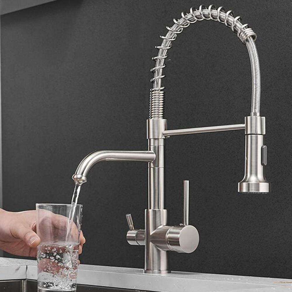 3-in-1 Kitchen Sink Faucet with Water Filter - Hot & Cold Multi-Function 360° Rotating Brushed Nickel Drinking Water Faucet for Pure Direct Drinking & Cooking - Perfect for Modern Kitchens & Food Prep Stations