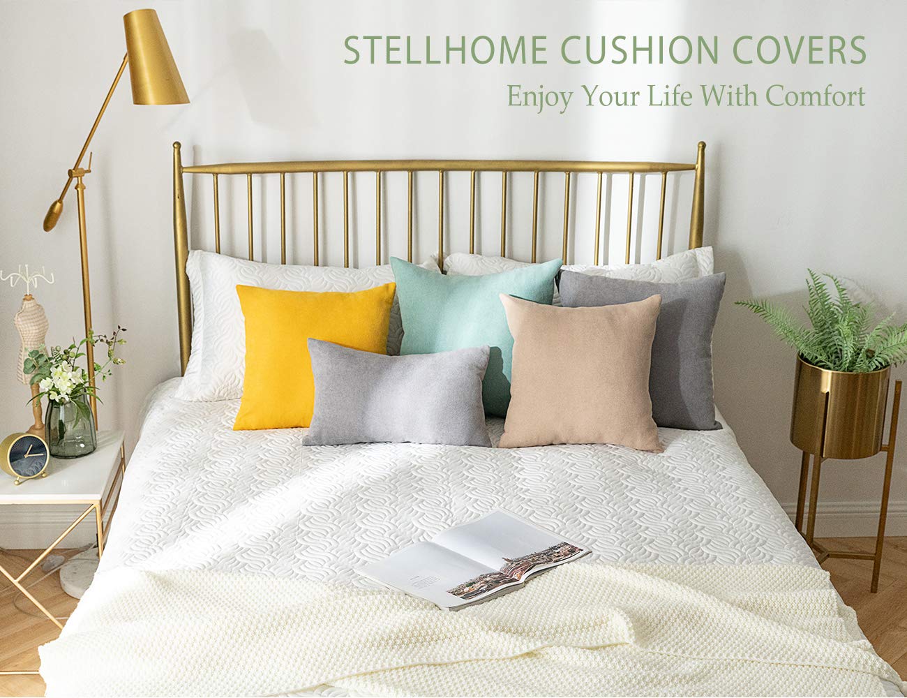 Stellhome 2 Pack Chenille Throw Pillow Covers 18x18 Inch - Soft Square Decorative Cushion Covers for Sofa, Bed, Bench - Aqua Blue Home Decor for Living Room, Bedroom & Dorm