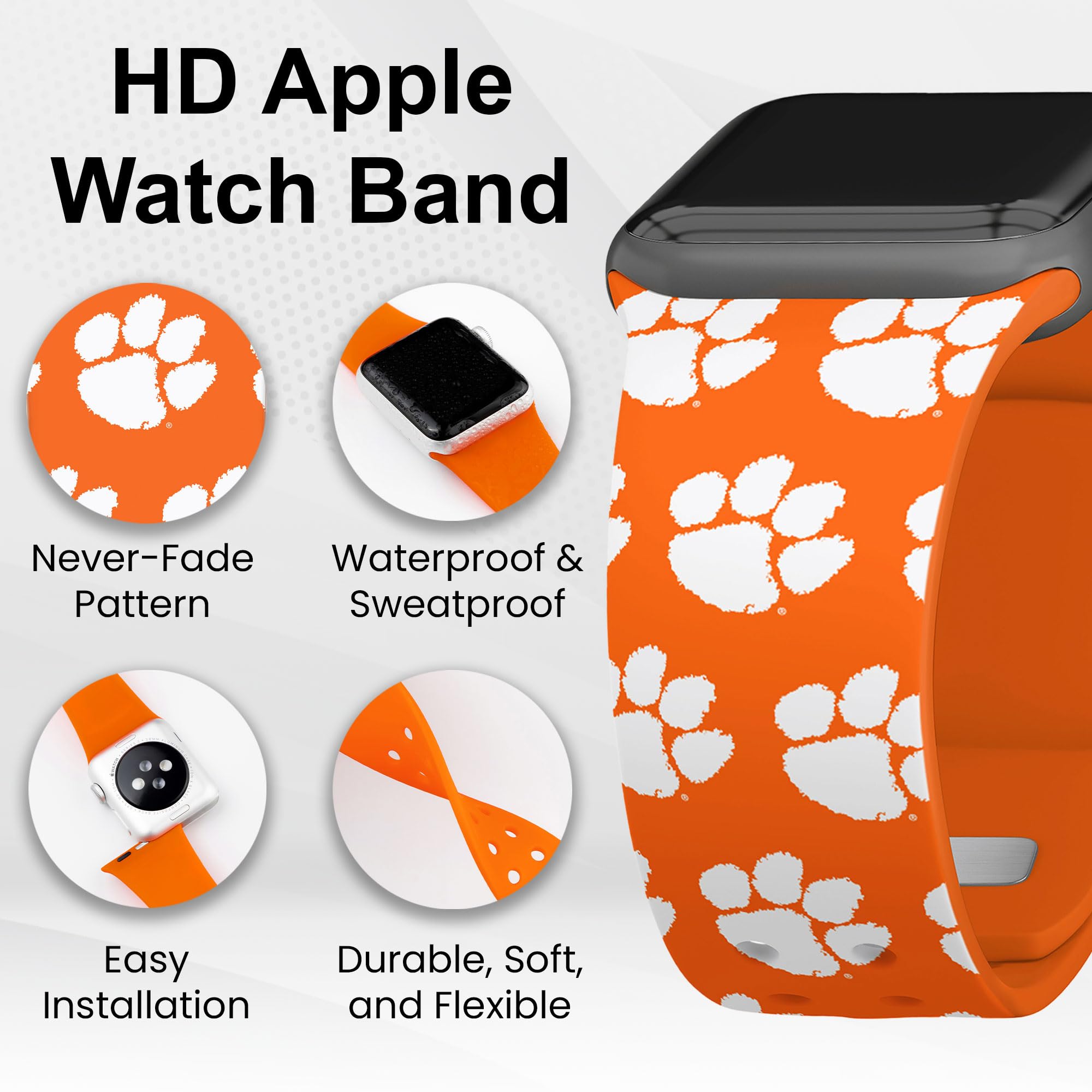 Affinity Bands Clemson Tigers HD Watch Band Compatible with Apple Watch Series 1-9 - Perfect for Game Days, Workouts & Everyday Wear