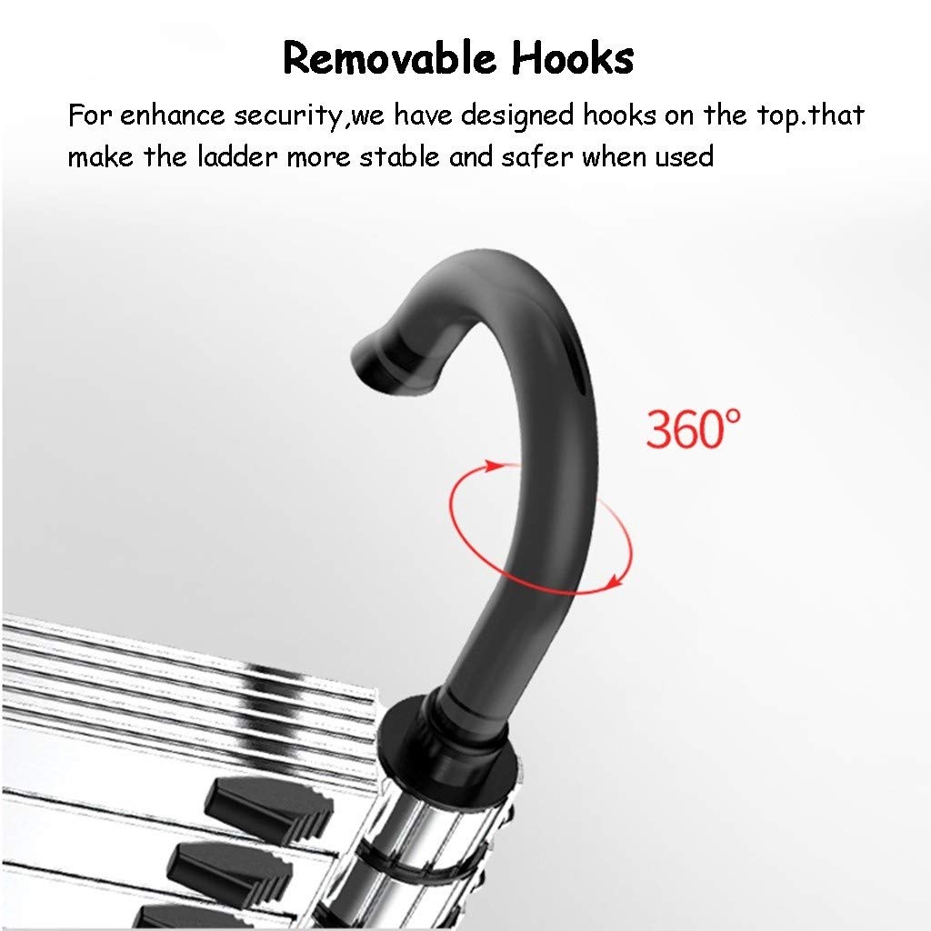 Extendable Aluminum Telescoping Ladder with Detachable Hooks - Foldable Portable Ladder for Home, Office, Loft & Attic - 330 lbs Weight Capacity - Perfect for Indoor/Outdoor Use, Roof Access & Storage Spaces