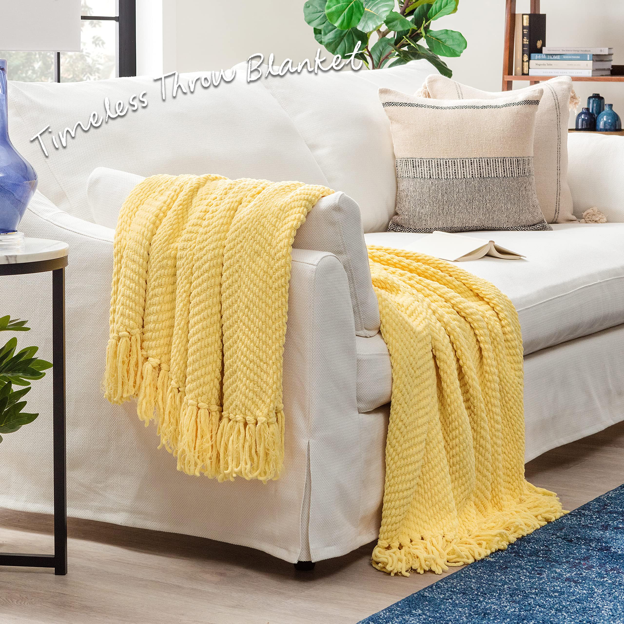 Chanasya Premium Textured Knit Throw Blanket with Tassels - Ultra Soft & Cozy Blanket for Couch, Bed, Living Room - 50