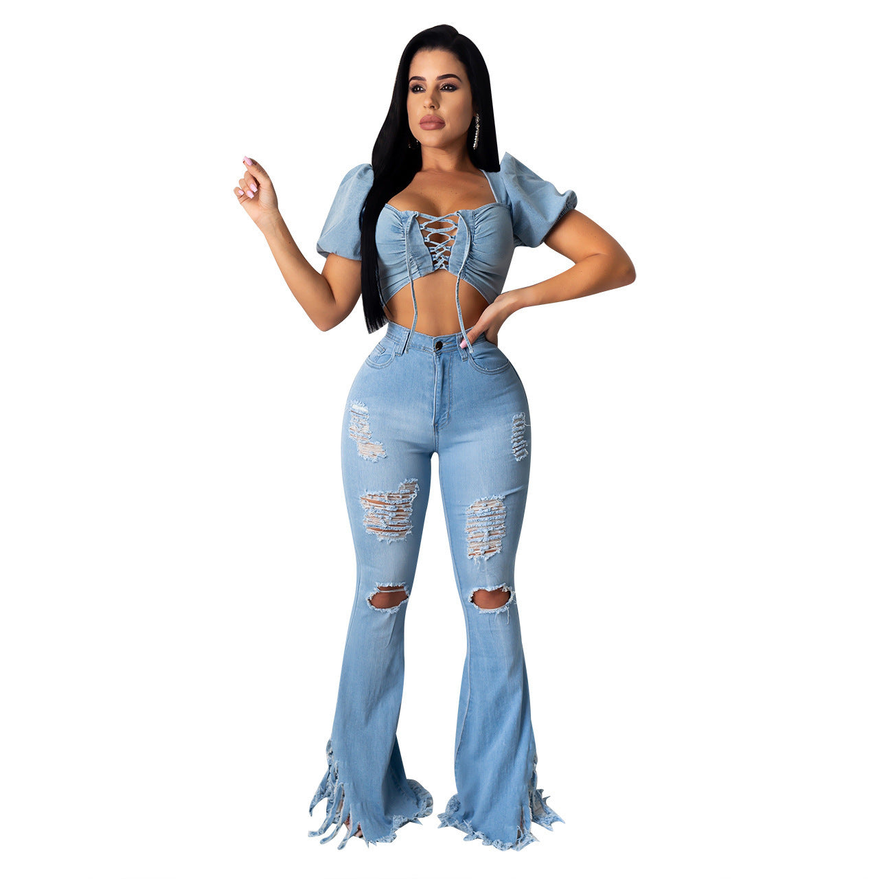 Ripped Denim Tassel High Rise Jeans for Women - Trendy Distressed Skinny Jeans with Fringe Details | Perfect for Casual Outfits, Street Style & Night Out