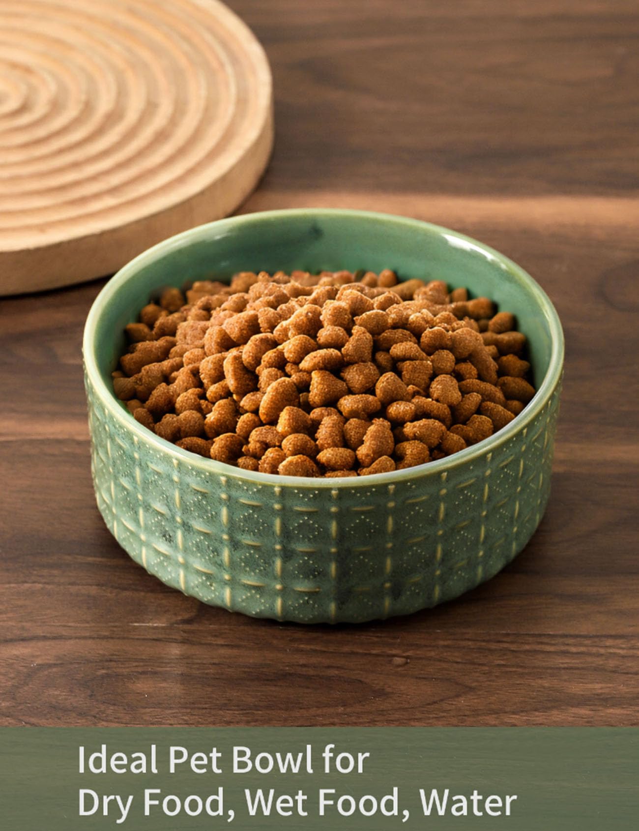 Ceramic Dog Bowl Set - 6.5 Inch Pet Food & Water Dish for Small & Medium Dogs - Non-Slip Puppy Feeding Bowl in Green - Perfect for Home, Travel & Outdoor Use