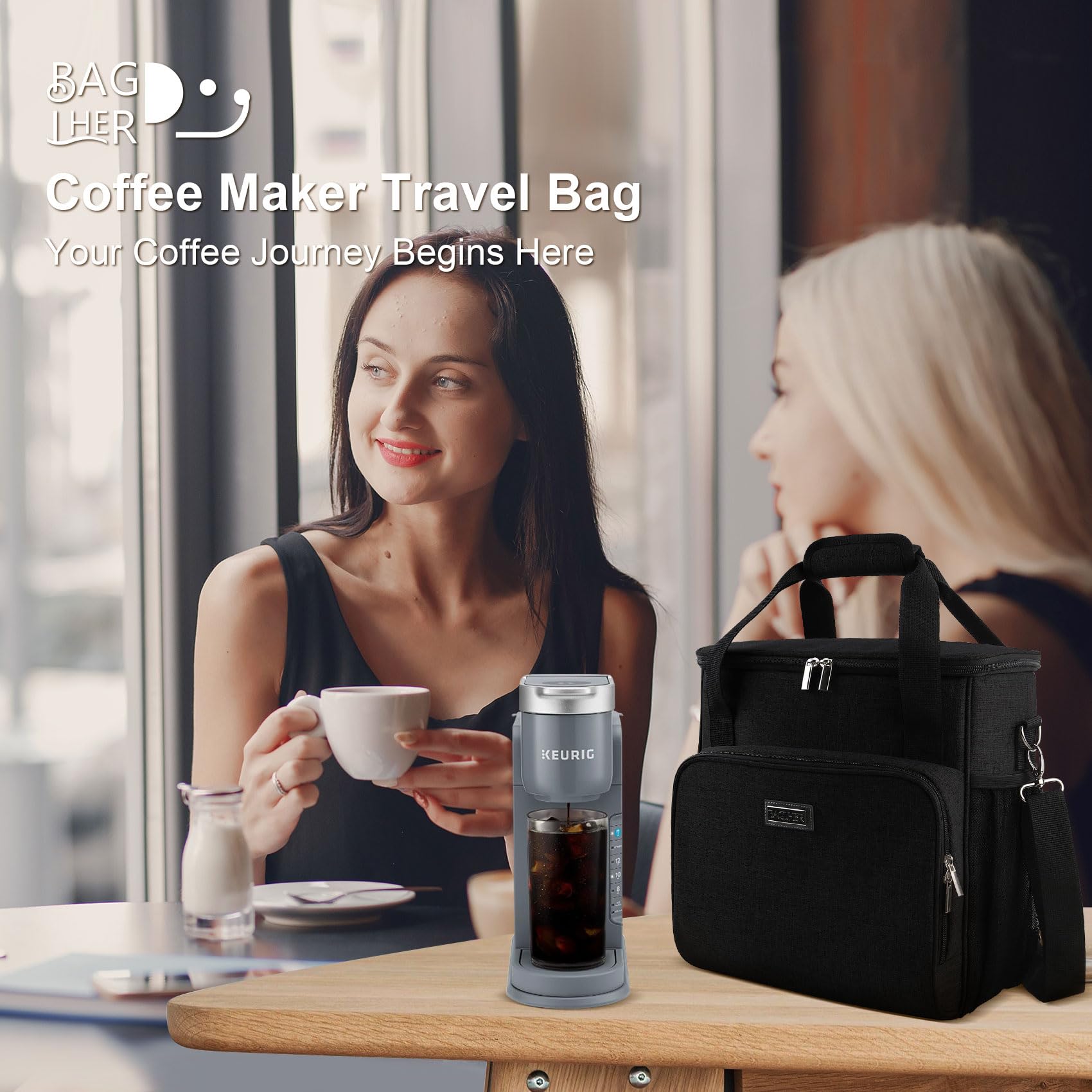 BAGLHER Portable Coffee Maker Travel Bag - Compatible with Keurig K-Mini, K-Express & K-Iced - Compact Keurig Coffee Machine Carrying Case with Adjustable Shoulder Strap - Perfect for Travel, Office & Camping - Black