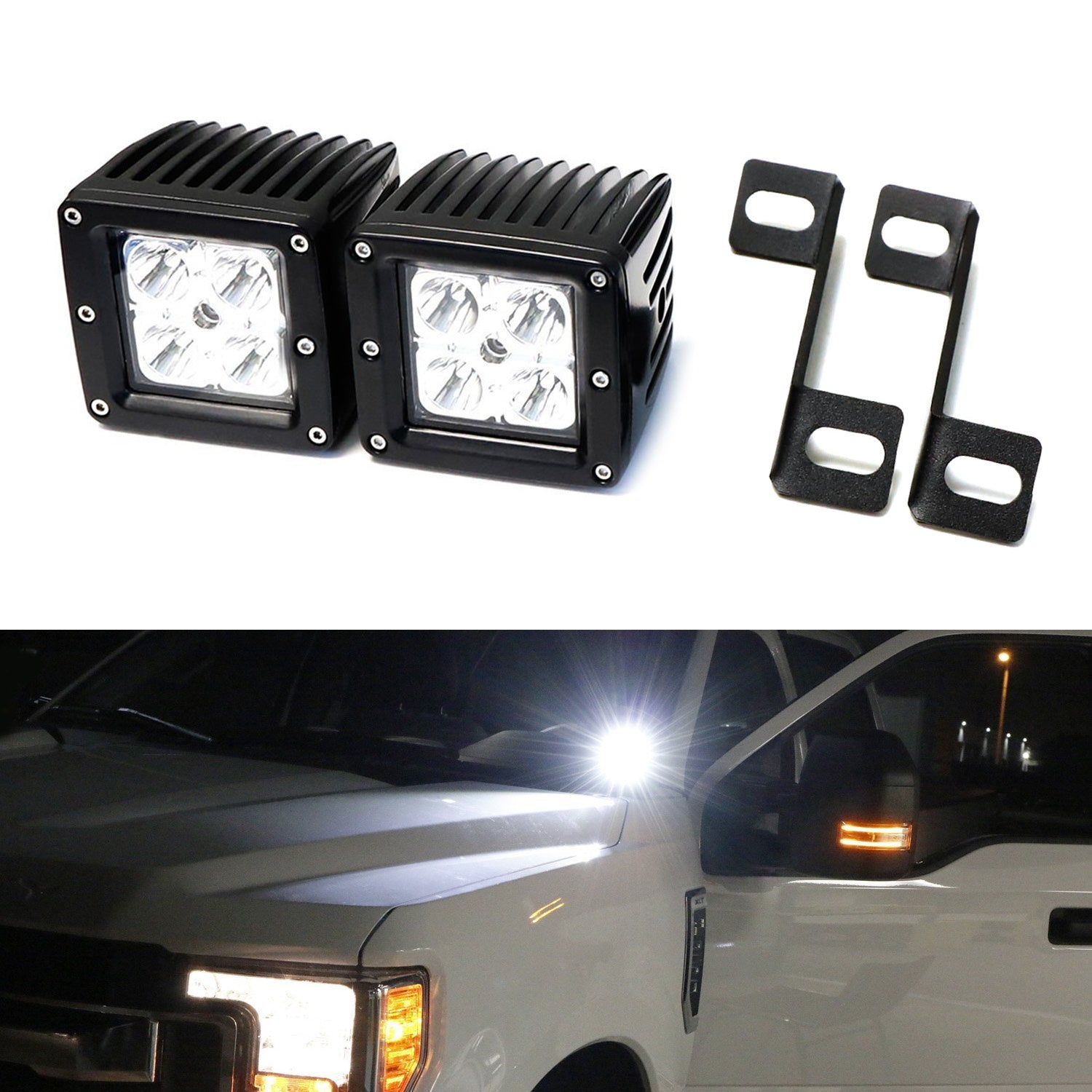 40W CREE LED Pods with A-Pillar Brackets & Wiring Kit for 2015-2020 Ford F150, 2017+ F250 F350 Super Duty - Off-Road Lighting for Night Driving & Truck Accessories