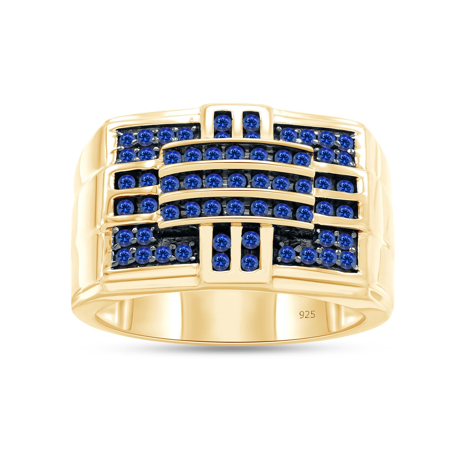 14K Gold Over Sterling Silver Round Cut Simulated Blue Sapphire Men's Band Ring - Elegant Jewelry Gift for Dad, Husband, Boyfriend | Perfect for Father's Day, Anniversary, Wedding & Special Occasions