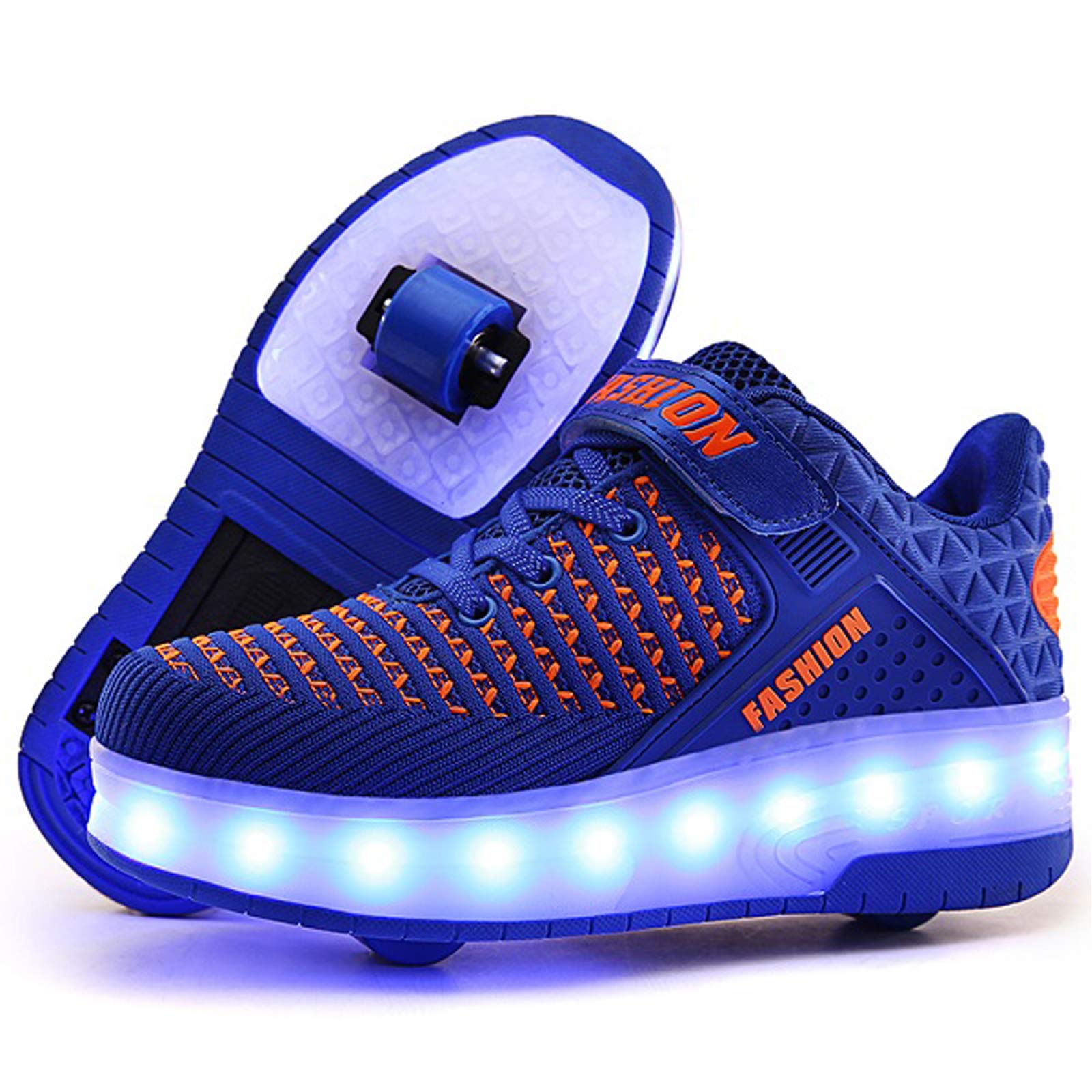 Xin Hai Yuan LED Wheel Shoes for Kids - USB Rechargeable Roller Sneakers with 2 Wheels for Boys & Girls (Blue, Size 24) - Perfect for Playtime, Parties & Outdoor Activities
