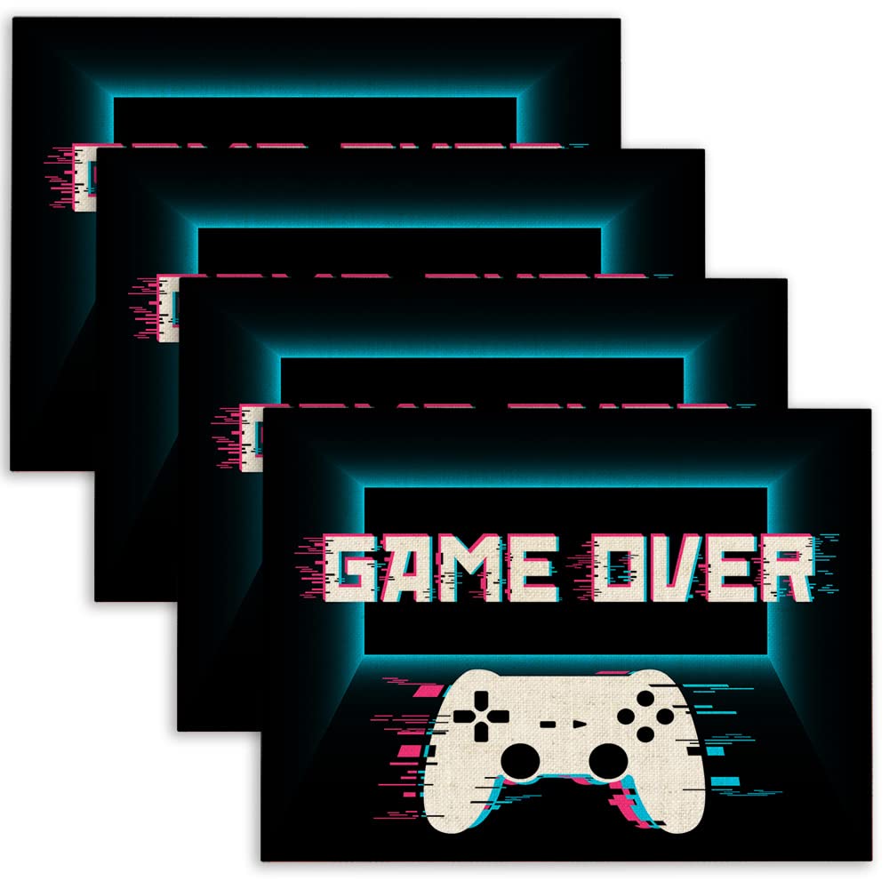 Mrcrypos Modern Wireless Gaming Controller Placemats Set of 4 - 18x12 Inch Linen Table Mats for Kitchen & Dining - Easy to Clean, Durable - Perfect for Game Nights, Parties & Home Decor