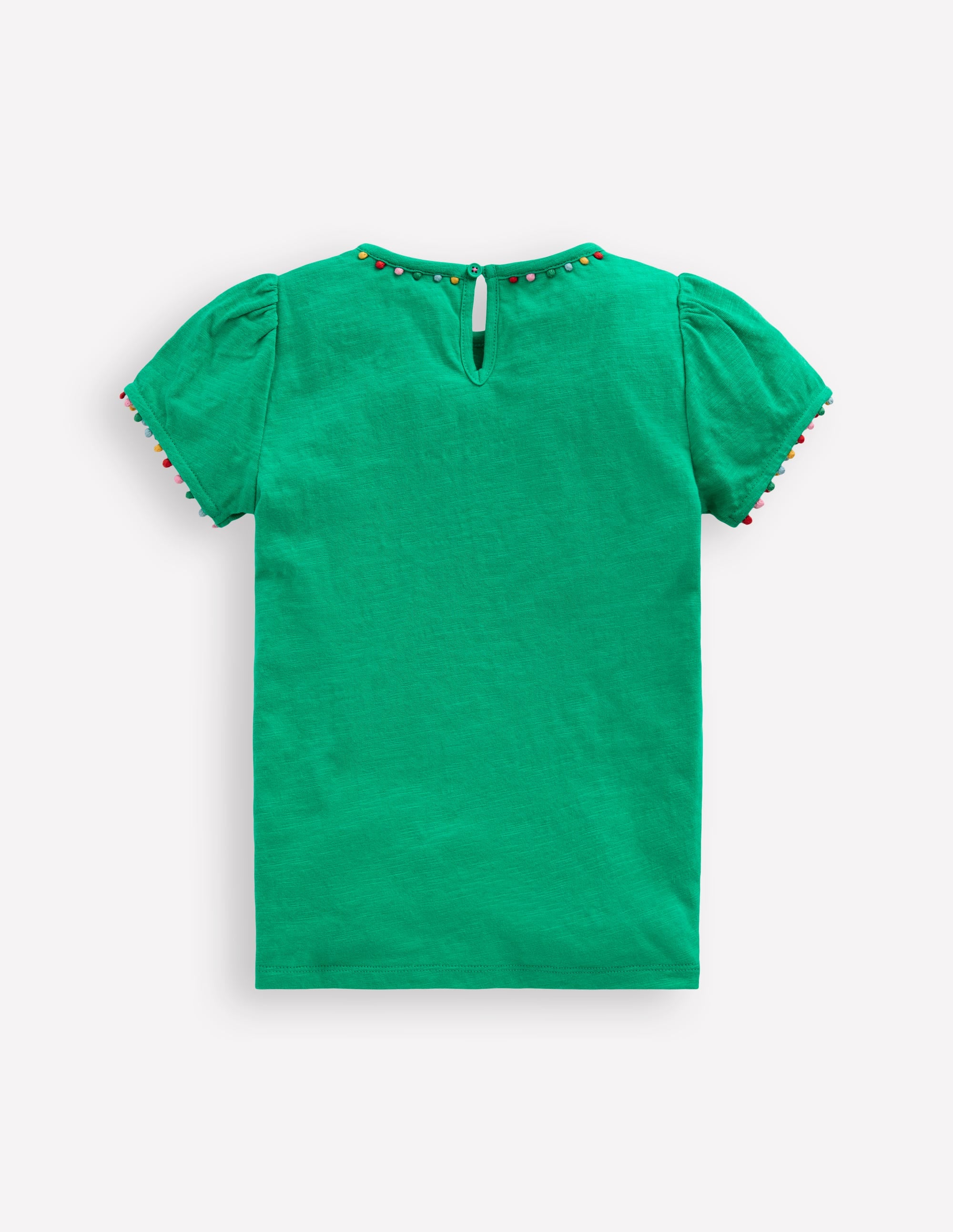 Trendy Ali Puff Sleeve Pom T-Shirt in Bright Emerald Green - Perfect for Casual Outings, Parties & Fashionable Everyday Wear