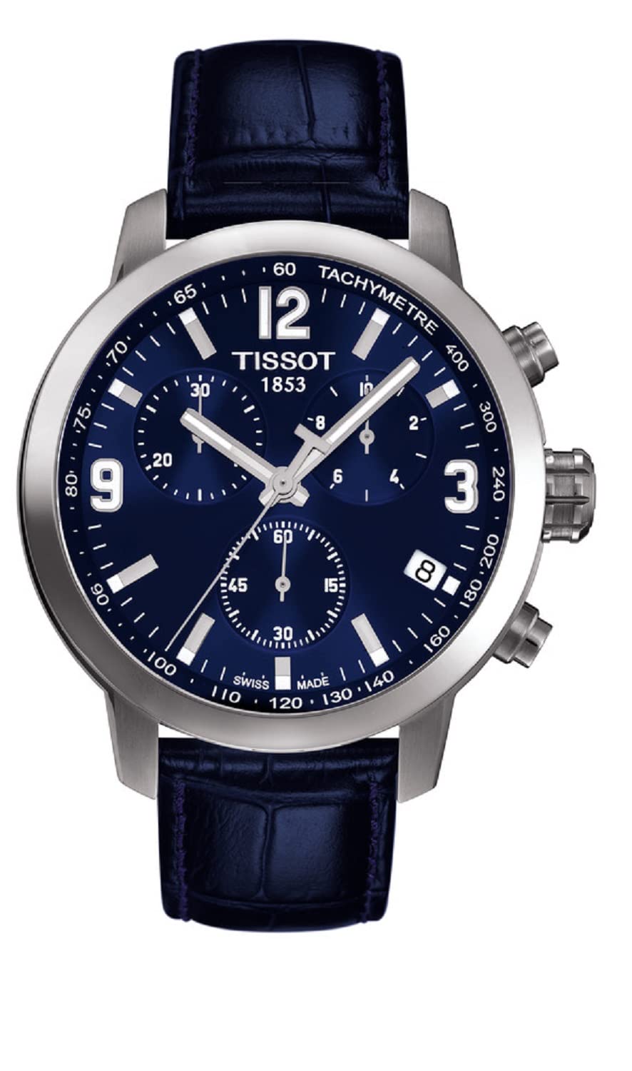 Tissot Men's Chronograph Quartz Watch with Blue Dial & Stainless Steel Leather Strap - Model T0554171604700 | Perfect for Business, Casual & Formal Occasions