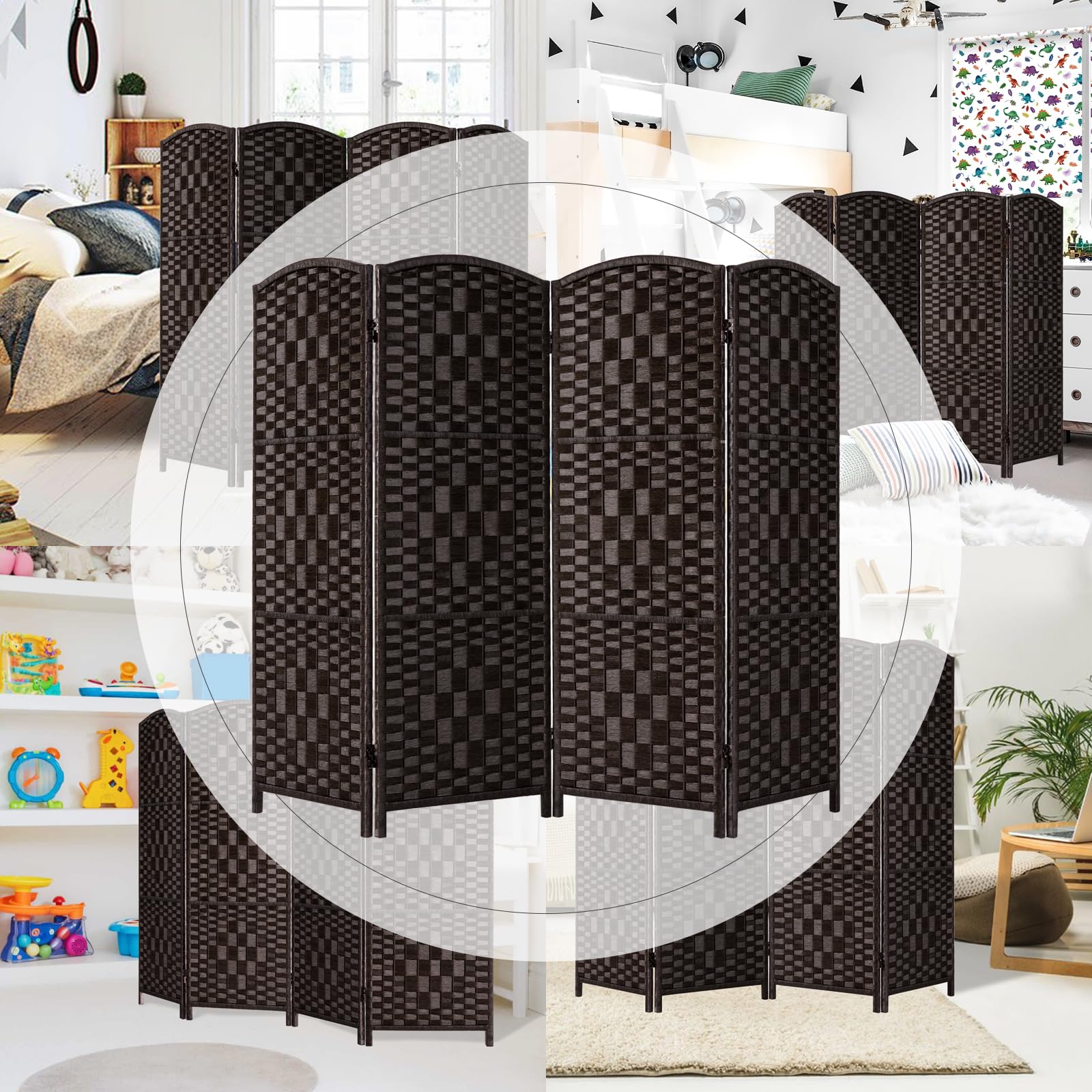 4-Panel Dark Mocha Room Divider - Foldable Privacy Screen & Temporary Wall Partition for Home Office, Bedroom, and Studio Space Separation