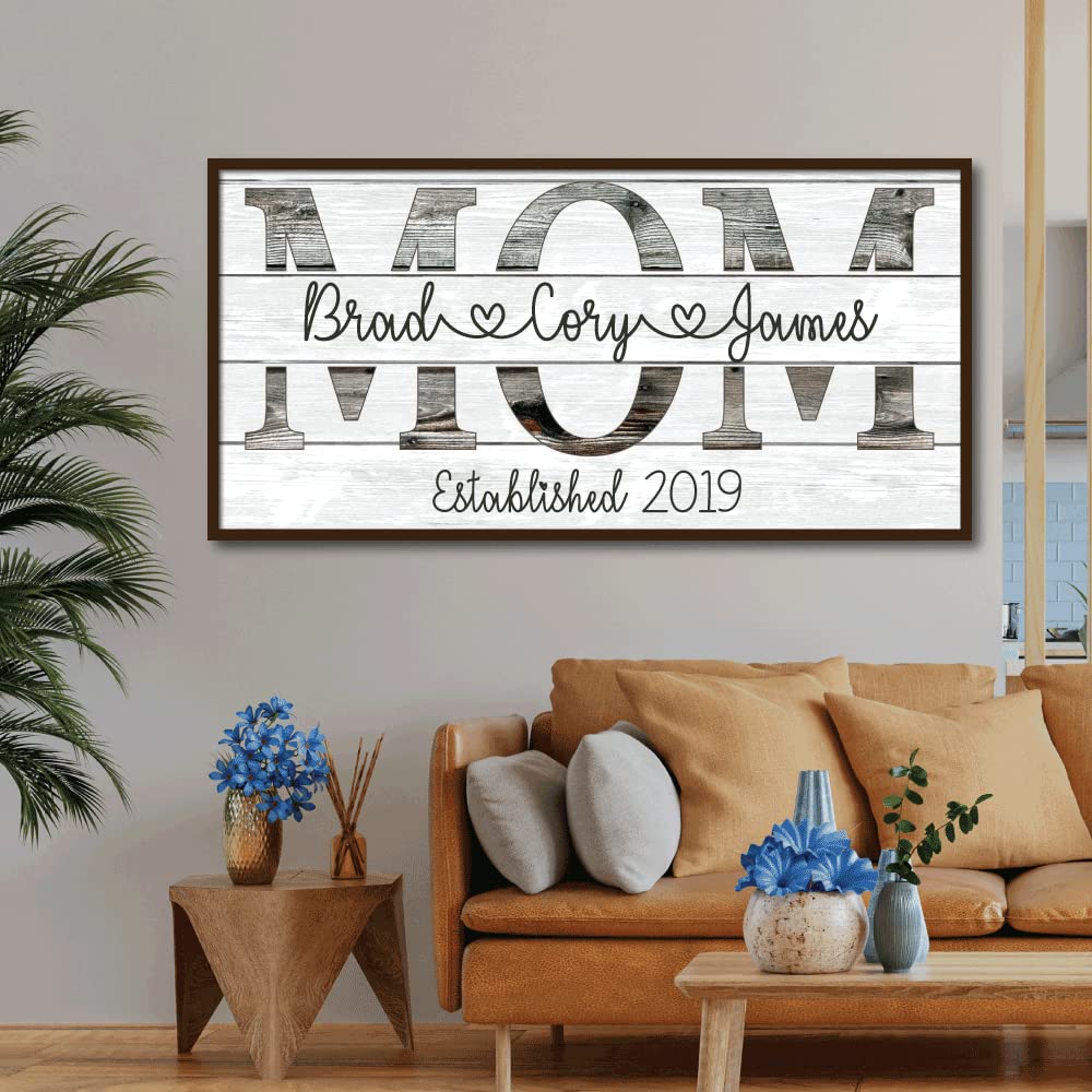 Best Personalized Family Gifts - Custom Name Canvas for Mom, Mother's Day, Birthday, Thanksgiving, Christmas - Wooden Frame Décor from Son or Daughter, Made in USA - Perfect for Living Room, Bedroom, or Office Decor