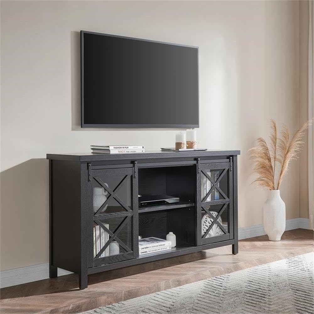 Black Grain Clementine Rectangular TV Stand for 65 Inch TVs - Modern Entertainment Center for Living Room, Bedroom & Home Theater