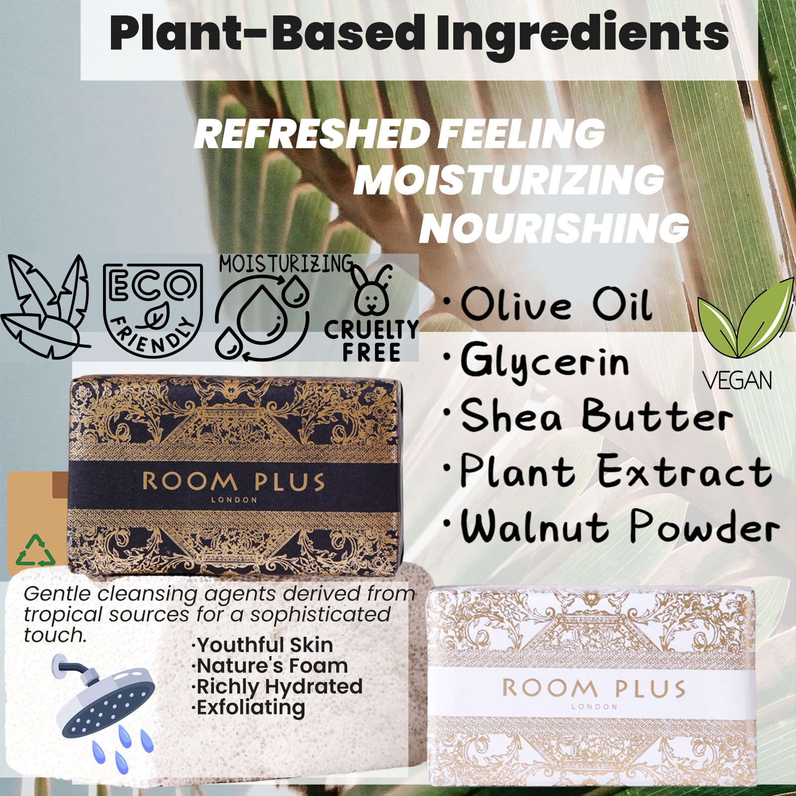 YESUN Dual Pack Floral Botanical Soap Set - Luxury Exfoliating & Nourishing Triple-Milled Bar Soap for Sensitive Skin, Natural Handmade Bath Soap (14oz, White Gold) - Perfect for Spa Day, Gift Giving & Luxury Bathroom Experience