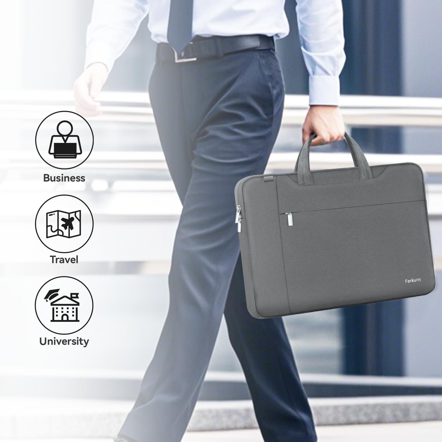 Ferkurn 14 Inch Laptop Bag Case for Women & Men, Stylish Laptop Sleeve & Briefcase with Shoulder Strap, Compatible with MacBook Pro/Air, HP Chromebook, Dell XPS, ASUS, Acer, Samsung, Grey - Perfect for Work, Travel & School