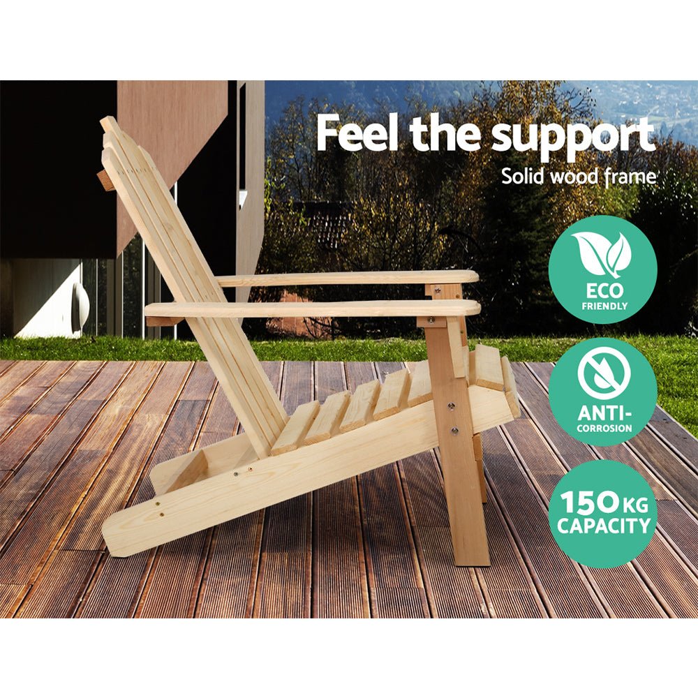 3PC Natural Wood Adirondack Outdoor Table and Chairs Set - Patio, Garden, Beach Furniture for Relaxing in Backyard or Seaside