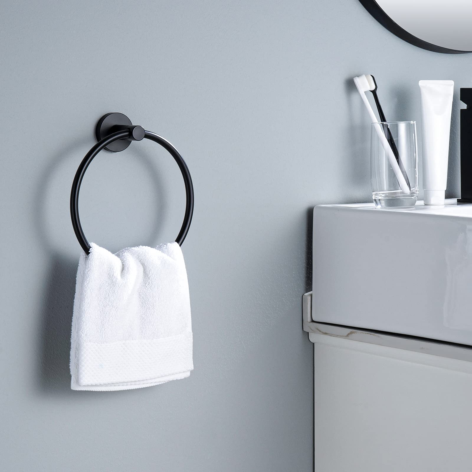 Stainless Steel Toilet Paper Holder & Towel Ring Set - Freestanding & Wall Mounted Bathroom Accessories, Matte Black (BPH283S1-BK+A2180-BK) | Durable SUS304 Steel for Modern Bathroom Decor | Perfect for Home, Hotel & Office Restrooms
