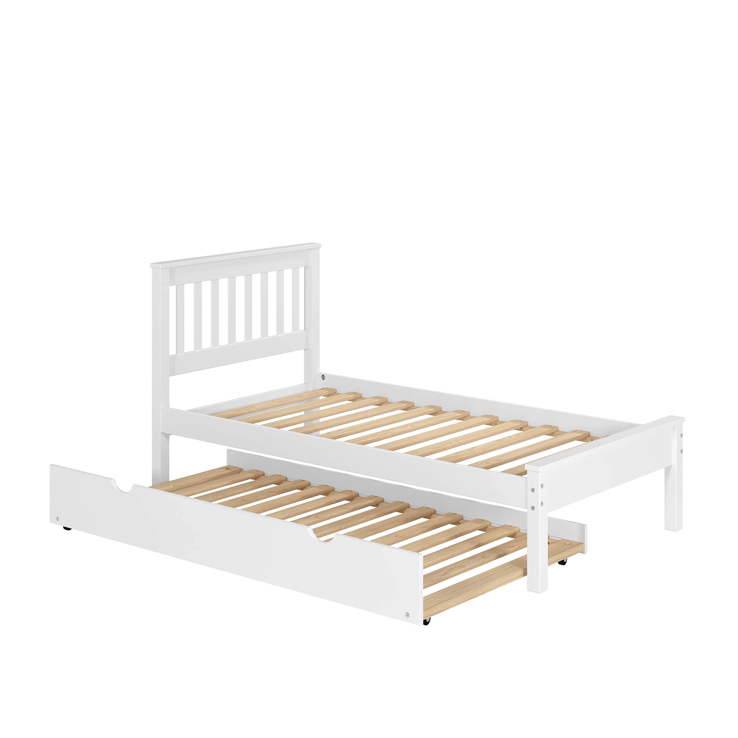 Donco Kids Twin Contempo Bed with Twin Trundle Bed - White Finish | Space-Saving Kids Bedroom Furniture for Sleepovers & Small Rooms