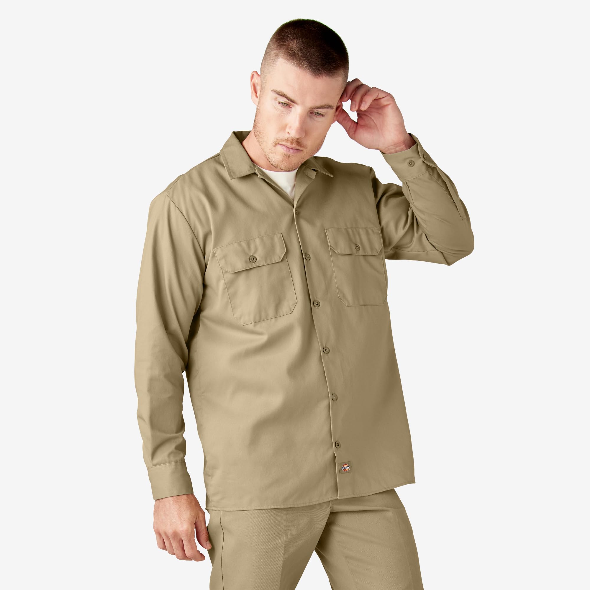 Dickies Men's Big & Tall Long Sleeve Work Shirt - Durable Cotton Button Down for Construction, Warehouse & Outdoor Jobs