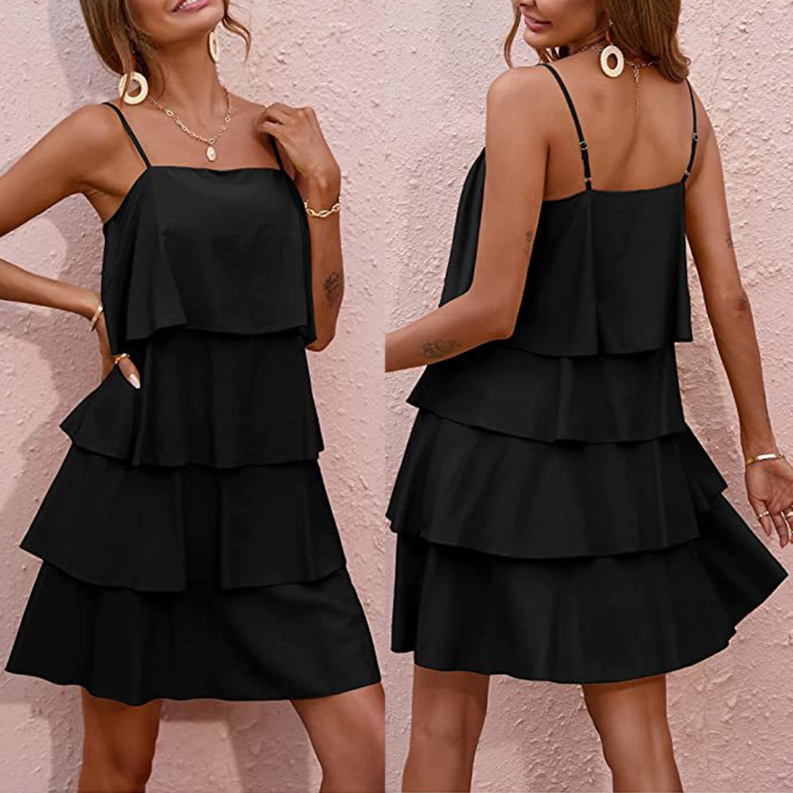 Women's Summer Dresses - Flowy Ruffle Layered Beach Dress with Pockets | Casual Sundress for Vacation, Party & Outdoor Activities | Lightweight Breathable Fabric for Beach, Travel & Daily Wear