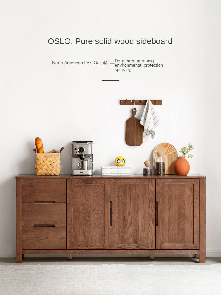 Oak Solid Wood Nordic Sideboard - Modern Scandinavian Buffet Cabinet for Dining Room & Living Room Storage