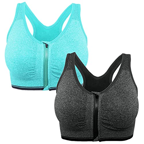 2 Packs Zipper Bra(green+gray)