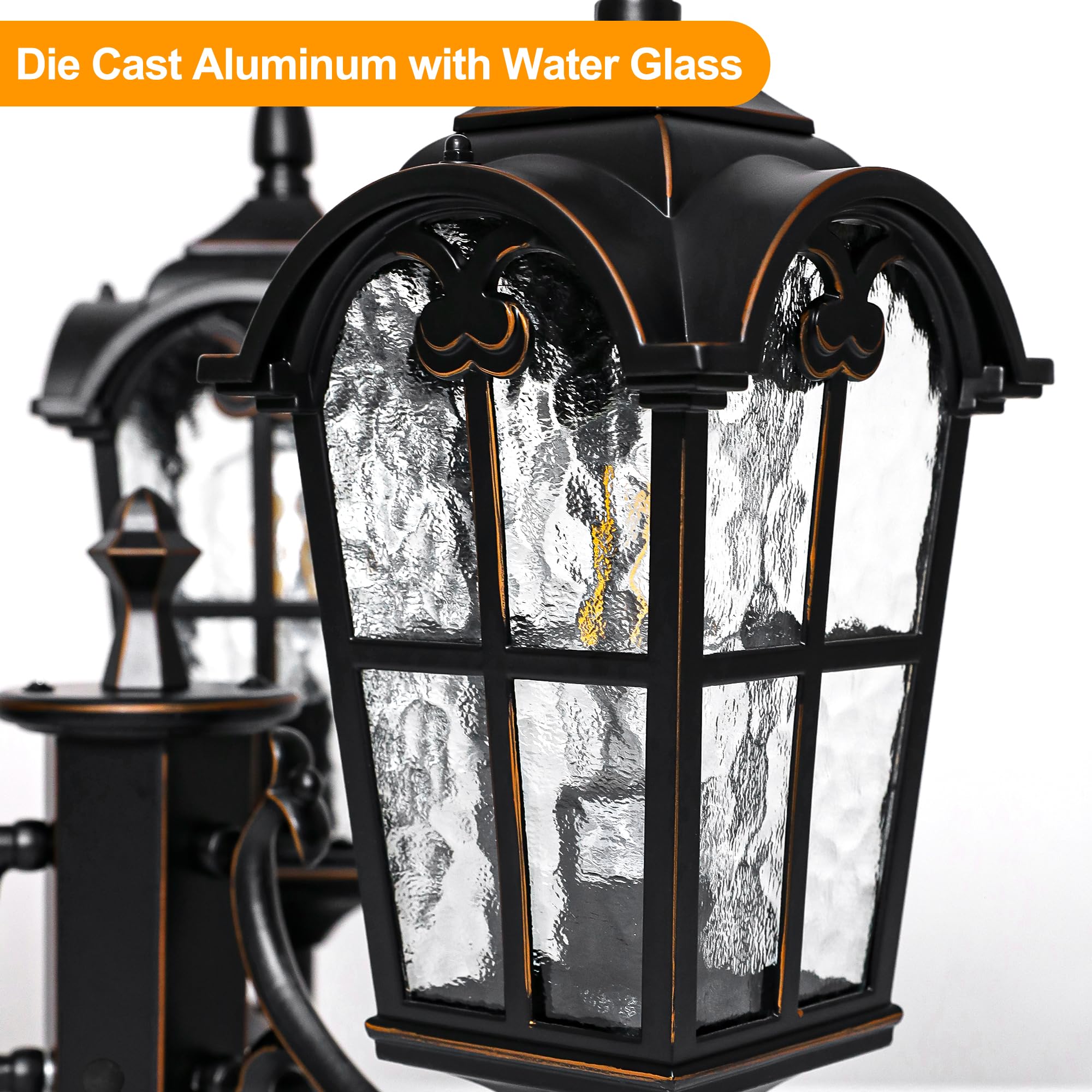 Black Roman Outdoor Lamp Post - Triple Head Aluminum Street Light with Water Glass, Waterproof Pole Lighting for Backyard, Garden, Patio, Driveway | Durable & Elegant Exterior Lighting for Pathways, Landscaping & Outdoor Decor