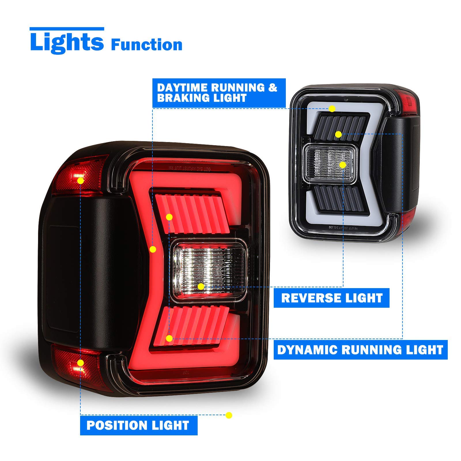 WOLFSTORM LED Tail Lights Replacement for 2019-2025 Jeep Gladiator Pickup - Sequential Turn Signal Lights with Clear Lens (1 Pair) | Upgrade Your Off-Road Vehicle for Enhanced Visibility & Style
