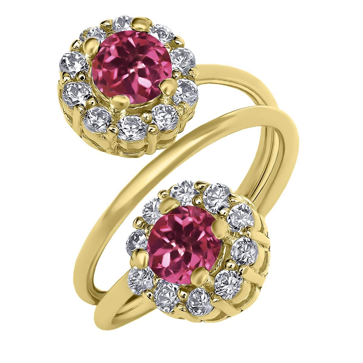 1.60 Ct Round Pink Tourmaline Ring - 18K Yellow Gold Plated Sterling Silver - AA Quality Gemstone Jewelry for Women - Size 5-9 - Perfect for Engagement, Anniversary & Special Occasion Gifts