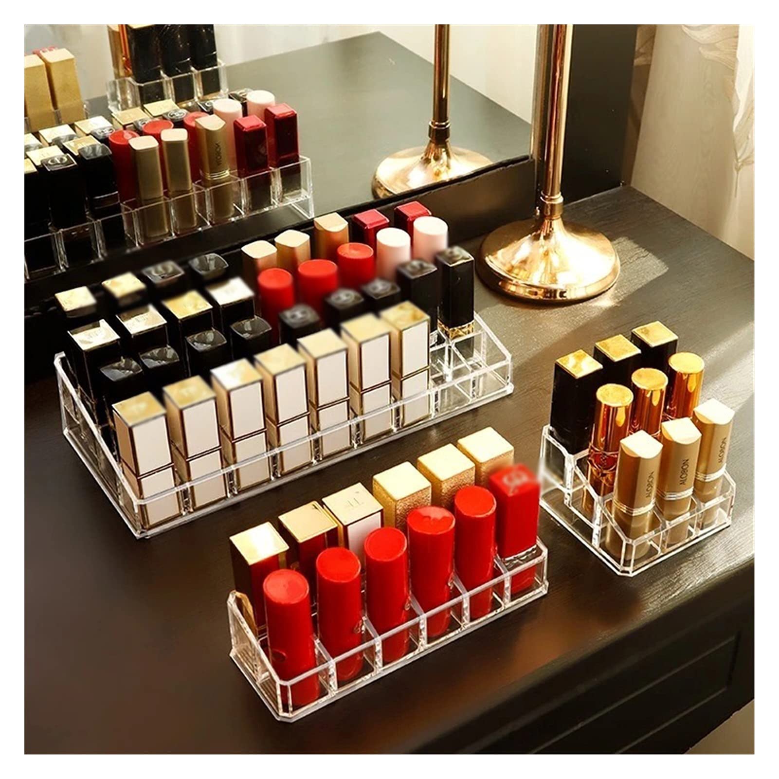 24 Grid Acrylic Cosmetic Organizer Box - Lipstick, Nail Polish & Makeup Storage Display Holder | Durable, Clear Makeup Organizer for Vanity, Bathroom & Travel (36 Grids)