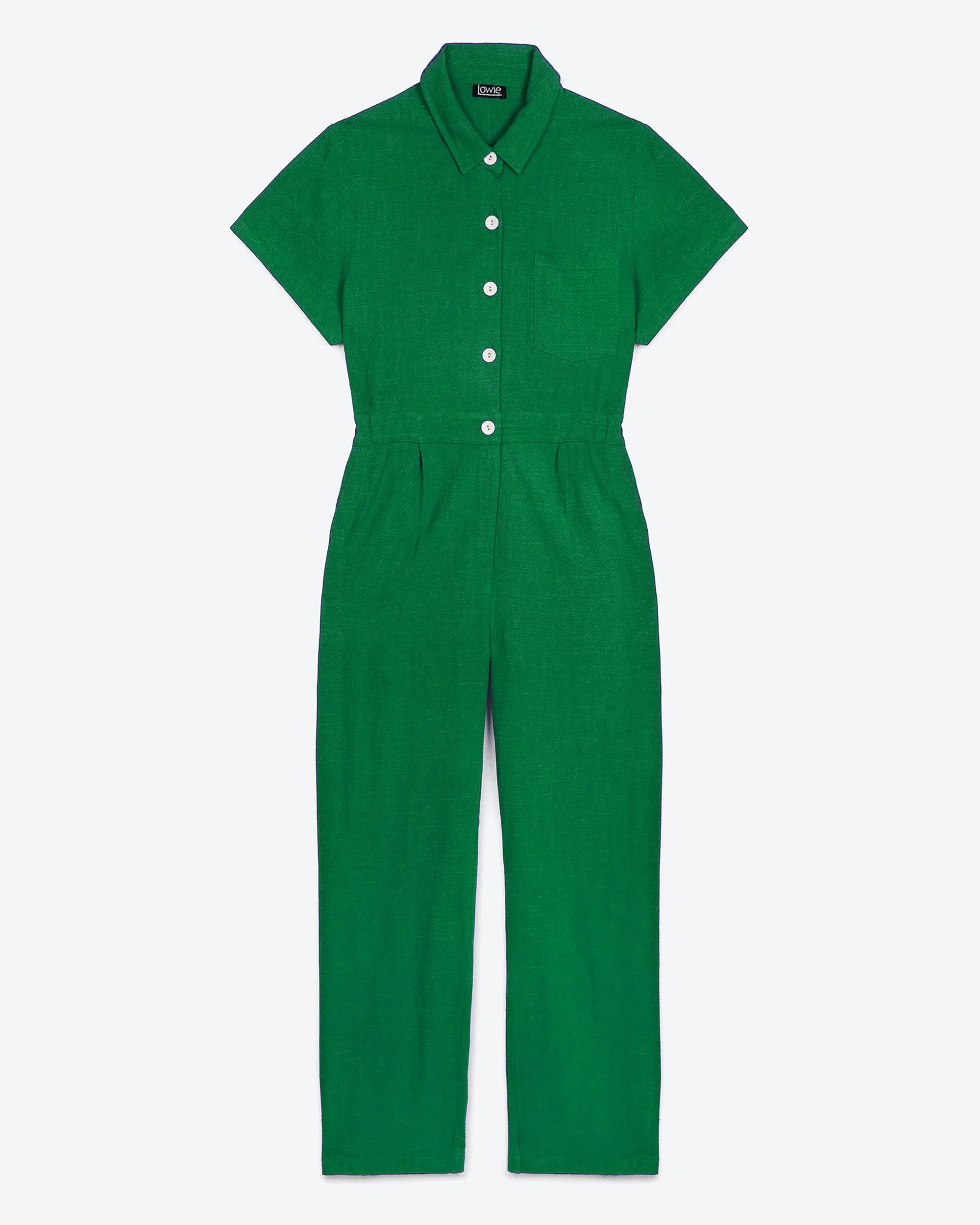 Lowie Women's Linen Viscose Emerald Green Jumpsuit - Stylish One-Piece Romper for Casual Outings & Summer Fashion