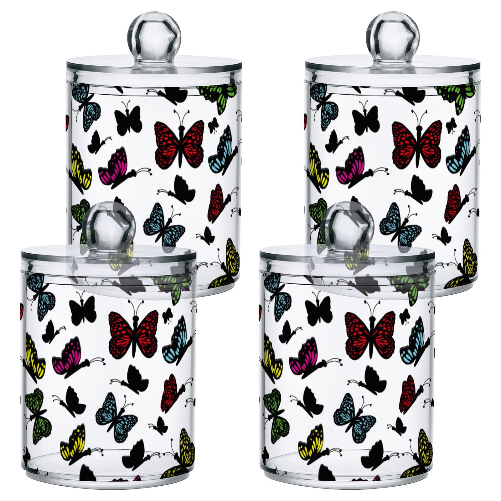 4-Pack Butterfly Q-Tip Holder Organizer & Dispenser - Bathroom Vanity Storage Canisters for Cotton Swabs, Pads & Floss - Perfect for Countertop, Medicine Cabinet & Apothecary Jar Organization