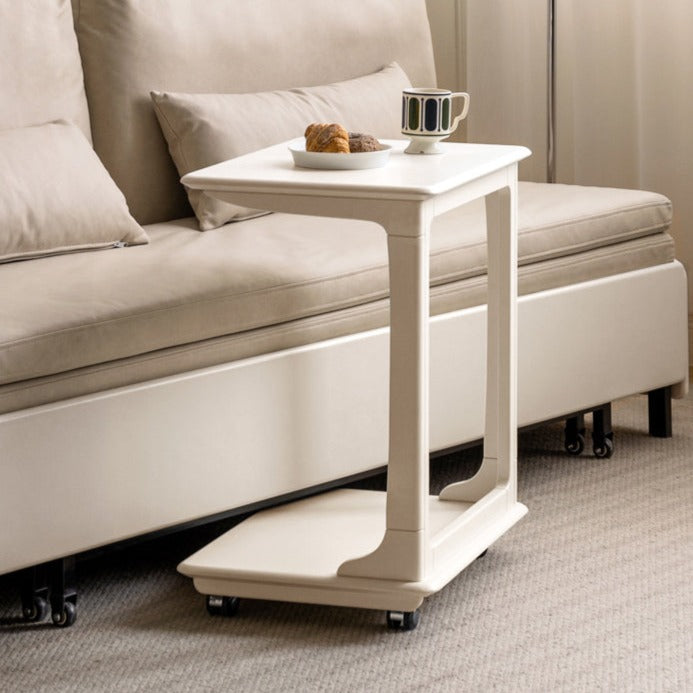 Birch Solid Wood Mobile Side Table - Lightweight Rolling End Table for Living Room, Bedroom, or Office - Perfect for Small Spaces and Easy Mobility