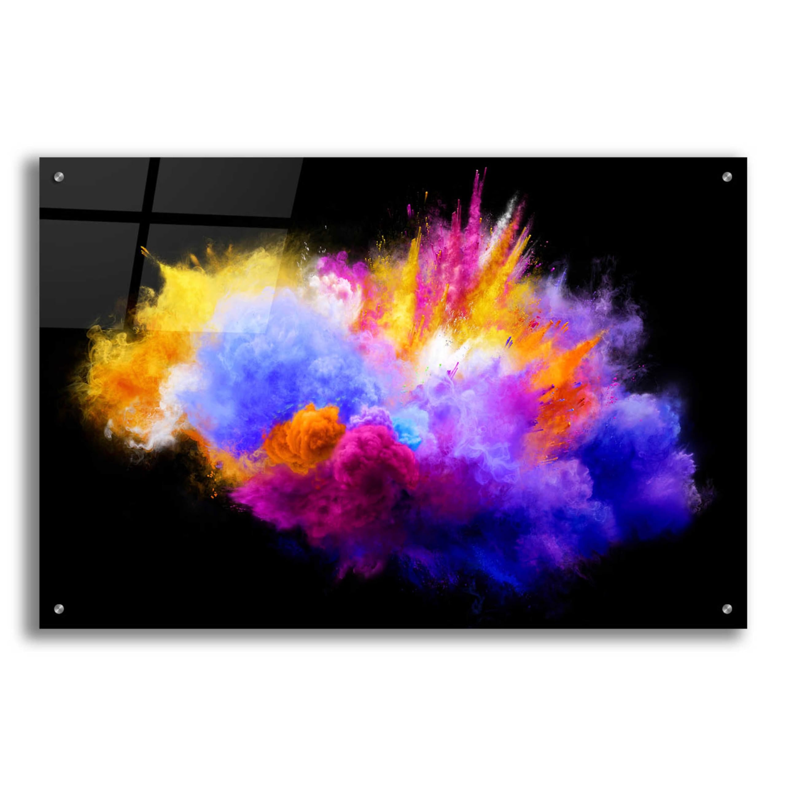 Epic Art 'Colorful Eruption' Acrylic Glass Wall Painting - 36x24 Inches Modern Abstract Canvas Artwork for Living Room, Bedroom & Office Decor