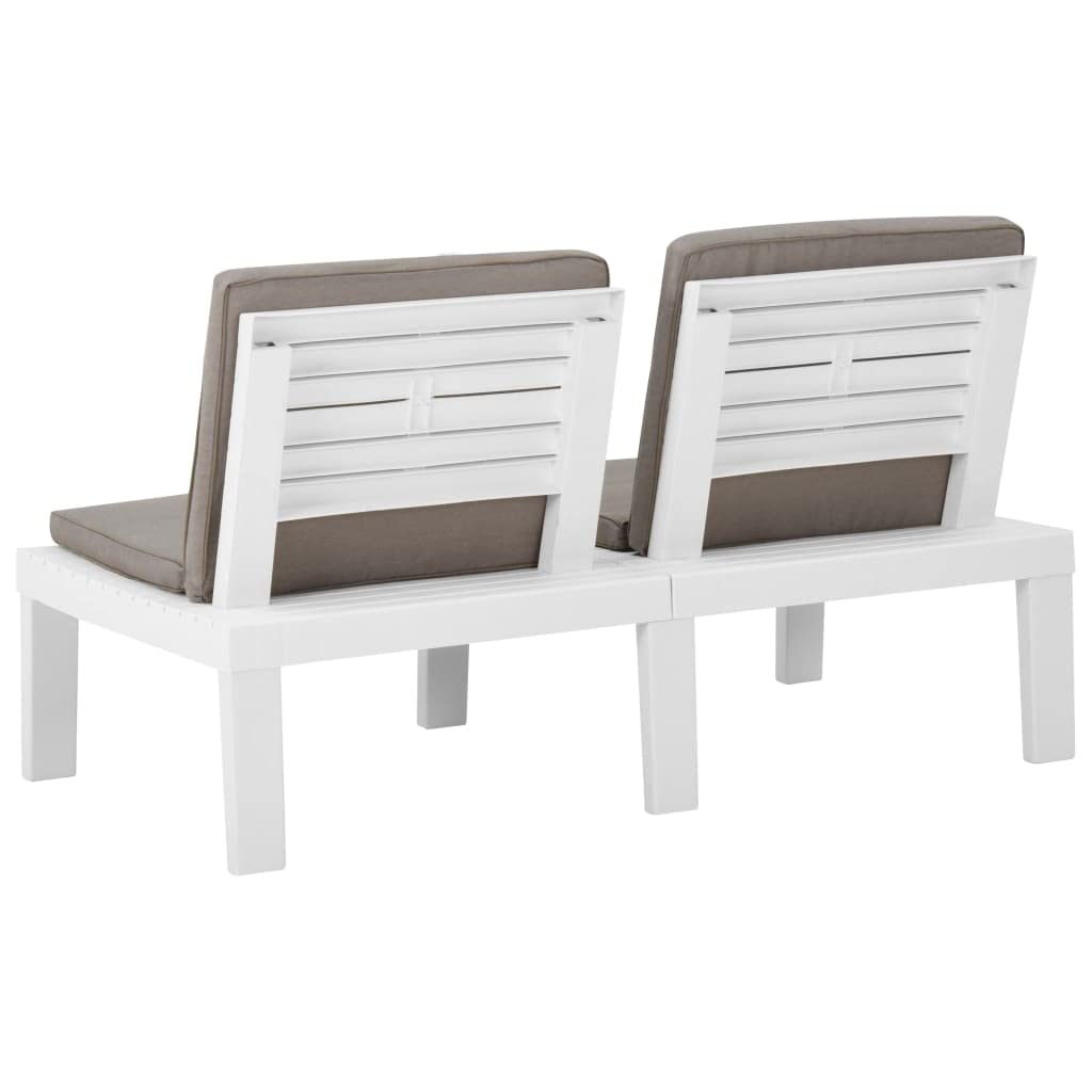 SKM White Plastic Patio Lounge Bench with Cushion - Outdoor Garden Furniture for Backyard, Poolside, and Deck Relaxation