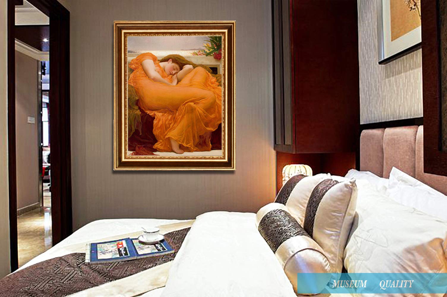 ELITEART Flaming June by Frederic Leighton - Premium Oil Painting Reproduction Giclee Wall Art, Framed Canvas Print (21x25 Inches) - Perfect for Living Room, Bedroom & Office Decor