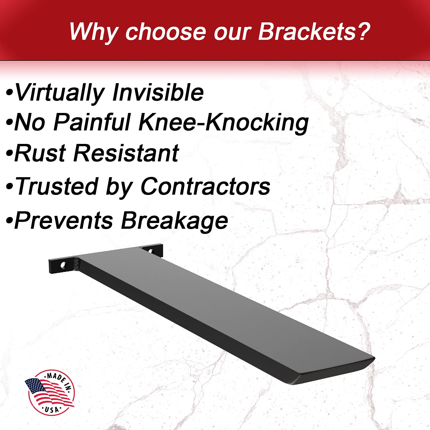 Heavy Duty 20 Inch Aluminum Floating Shelf Bracket - Solid Hidden Island Support for Countertops, DIY Projects, Wall Shelves & Kitchen Renovations - Made by The Original Granite Bracket (1 Count)