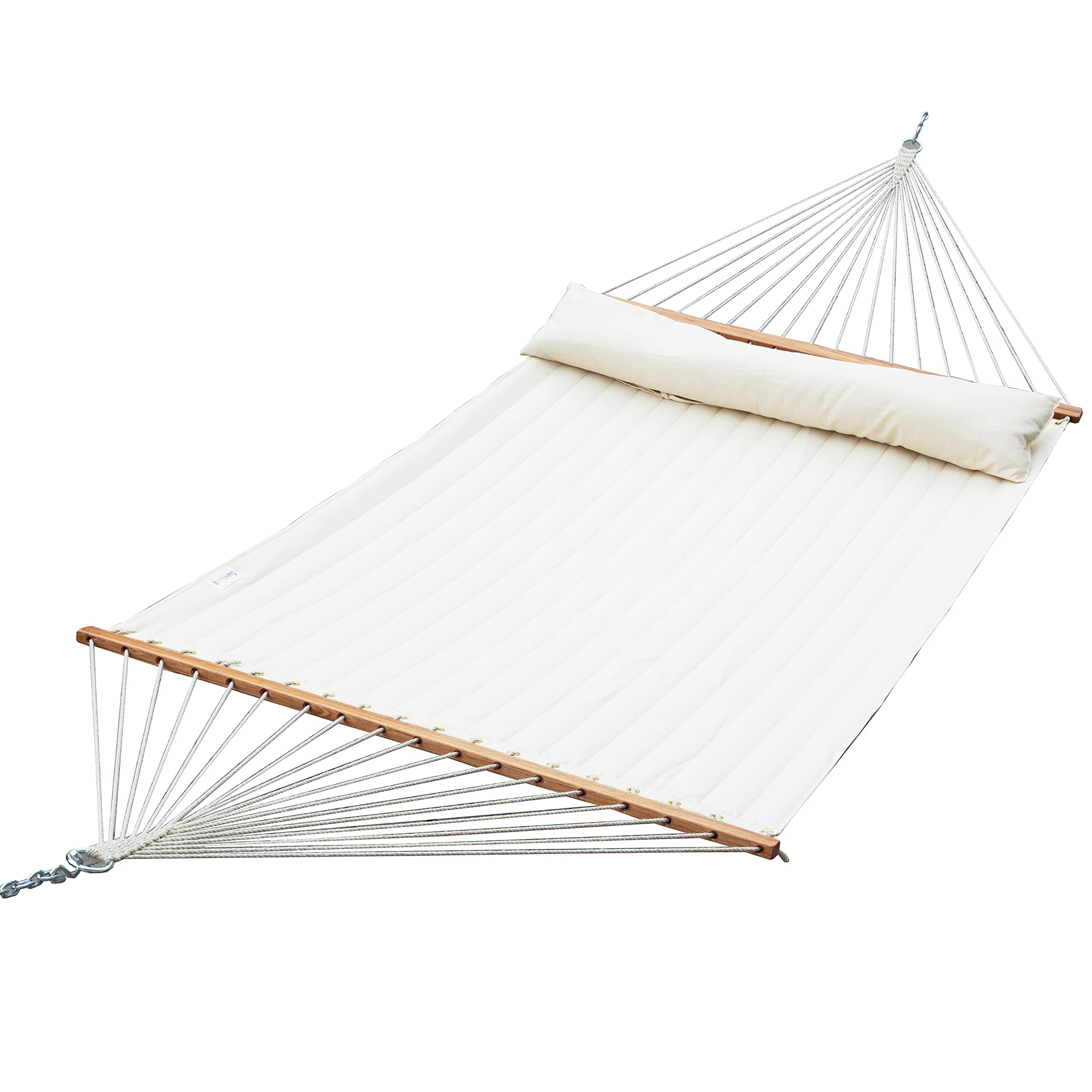 Premium Double Hammock for Two - Heavy Duty Olefin Fabric, Indoor/Outdoor Patio Swing Chair with Quilted Design - Perfect for Backyard, Garden, Porch & Camping (Cream White)
