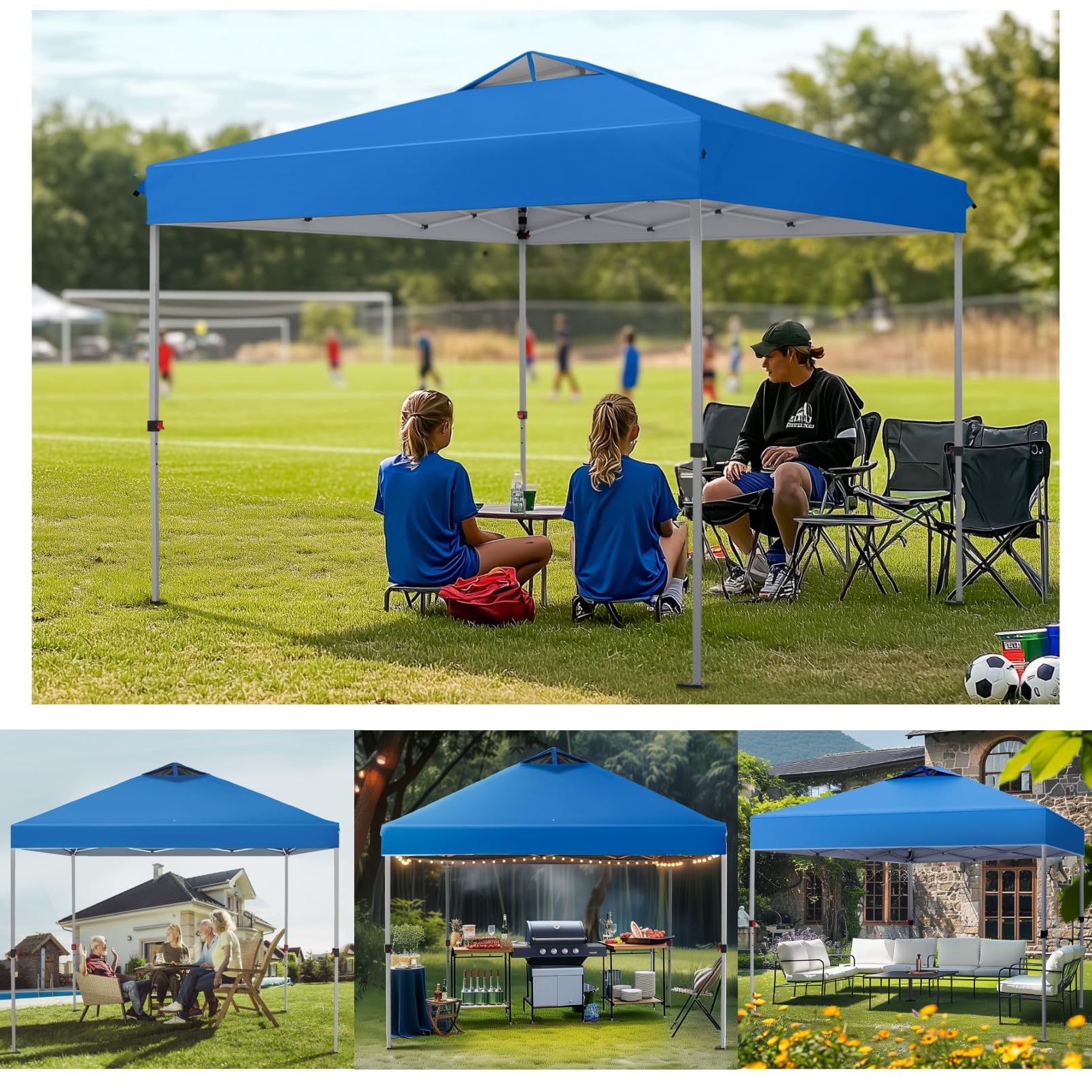 MFSTUDIO 10x10 FT Pop Up Canopy Tent - Waterproof Outdoor Gazebo Shelter with Sun Shade, Portable Instant Screened Tent for Beach, Backyard, Camping, Parties (Blue) | Perfect for Picnics, Tailgating & Outdoor Events