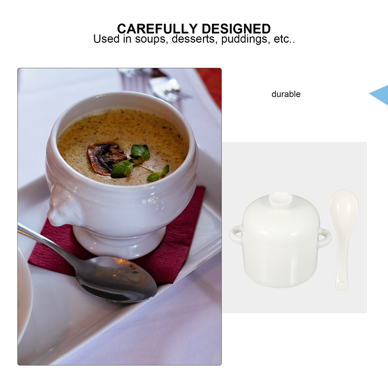 Hemoton Ceramic Stewing Bowl Set with Lid - 460ml Soup Pot, Dessert Bowl & Stew Pot for Kitchen | Perfect for Slow Cooking, Serving Soups & Storing Leftovers