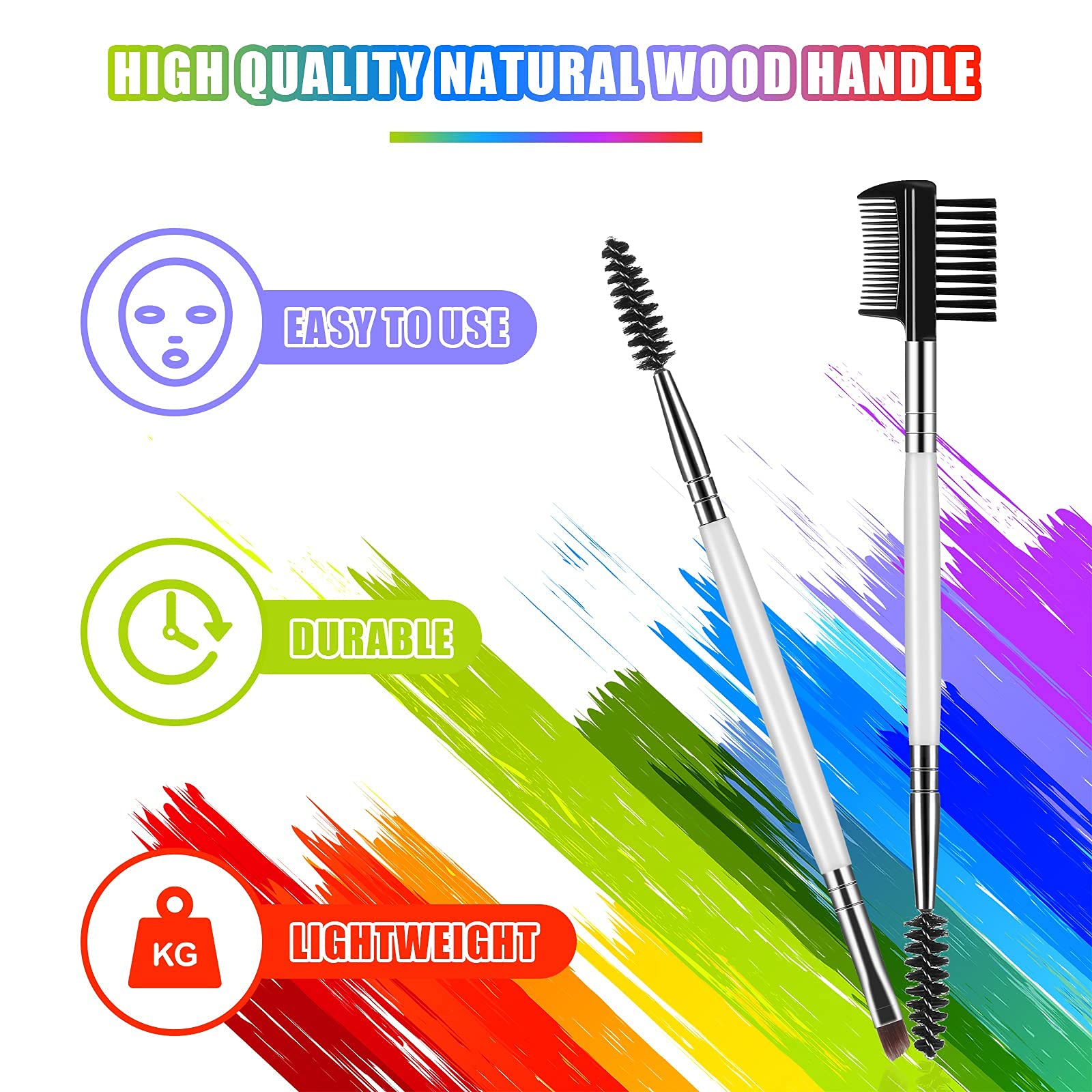 Coolon Professional Eyebrow Brush and Comb Set - 2Pcs Eyebrow Brushes with Spoolie & Angled Brush for Precise Makeup Application, Blending & Grooming (White) - Perfect for Eyebrow Shaping, Eyeliner & Daily Makeup Routine