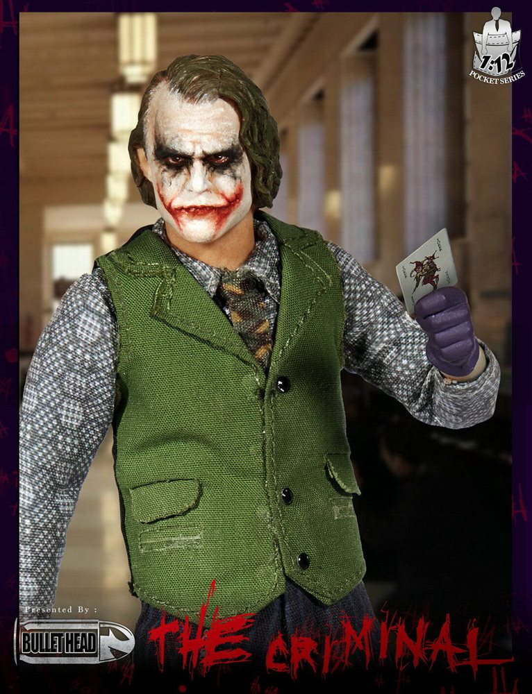 1/12 Scale Bullet Head BH 001 The Criminal Heath Ledger Joker Action Figure - Collectible Movie Toy for Batman The Dark Knight Fans | Display, Cosplay, Gift for DC Comics Enthusiasts