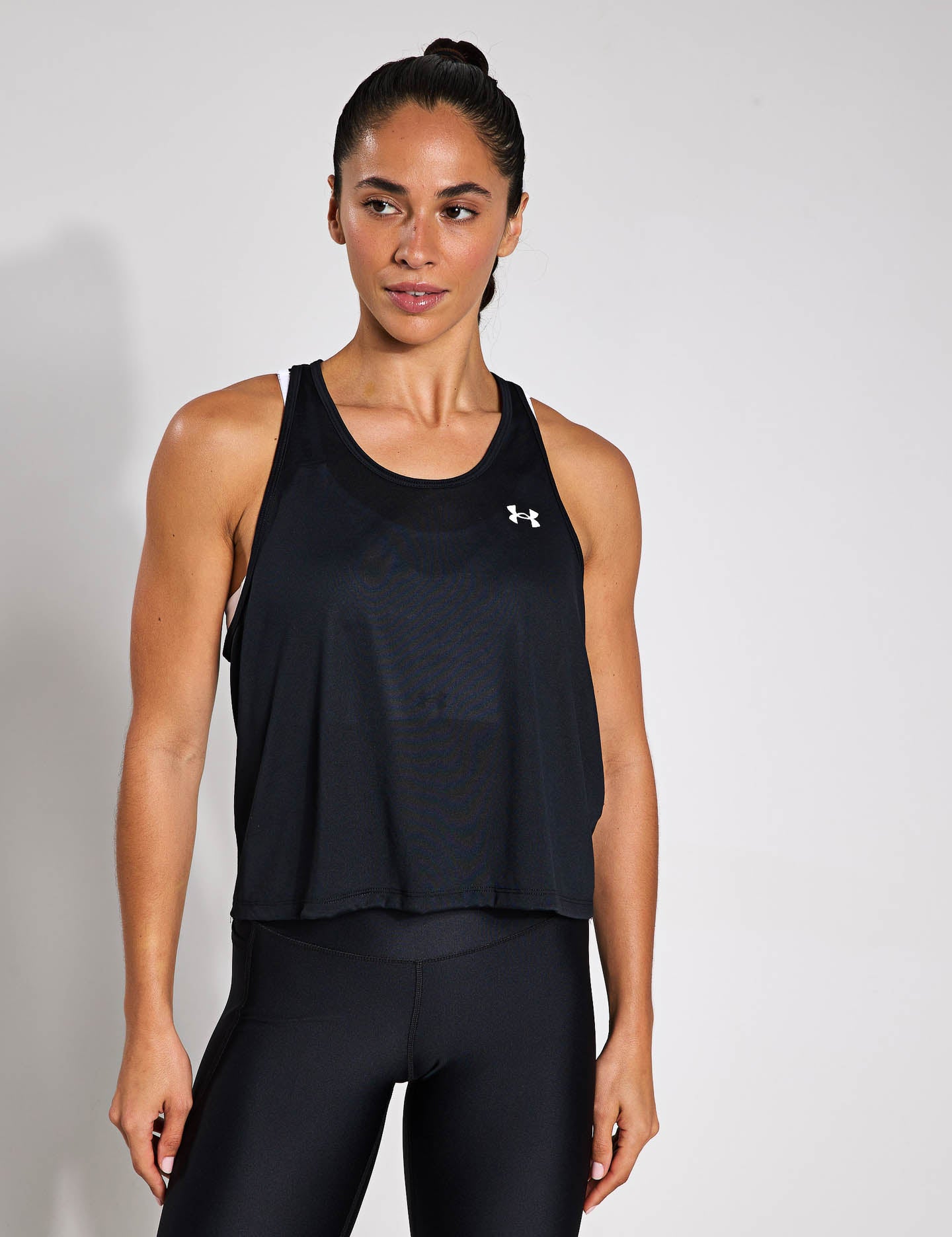 UA Tech Swing Tank - Black/White - Women's Athletic Workout Top for Running & Yoga