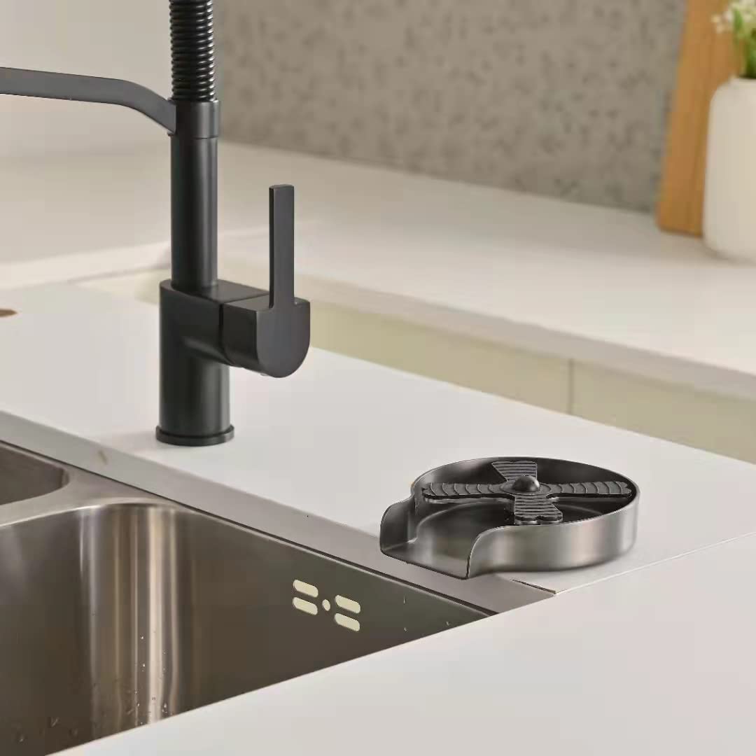 Premium Stainless Steel Glass Rinser for Kitchen Sink - Heavy Duty Cup & Bottle Washer with Metal Base | Bar, Restaurant & Home Use (Silver Finish)