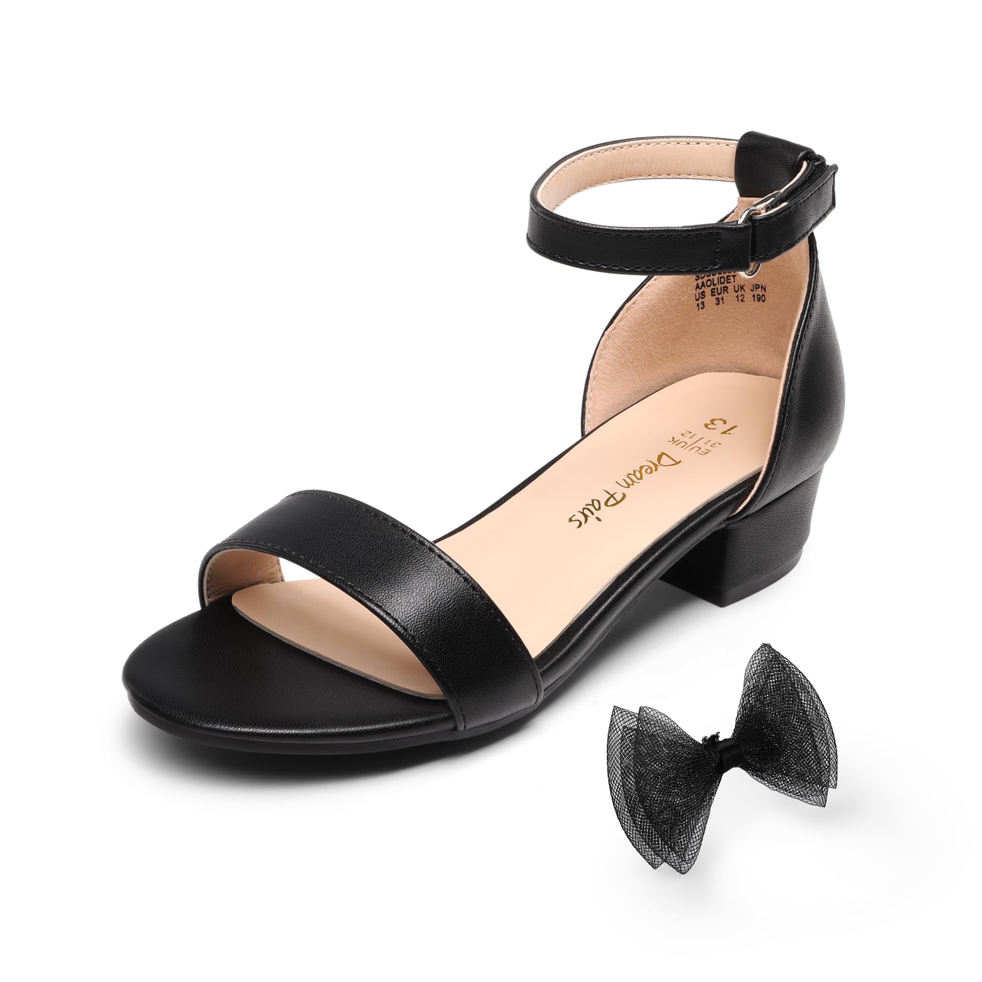DREAM PAIRS Girls Dress Sandals with Low Heel & Adjustable Ankle Strap - Interchangeable Bow & Flower Decor for Weddings, Parties & Special Occasions - Comfortable Kids & Toddler Dress Shoes for Formal Events & Everyday Wear