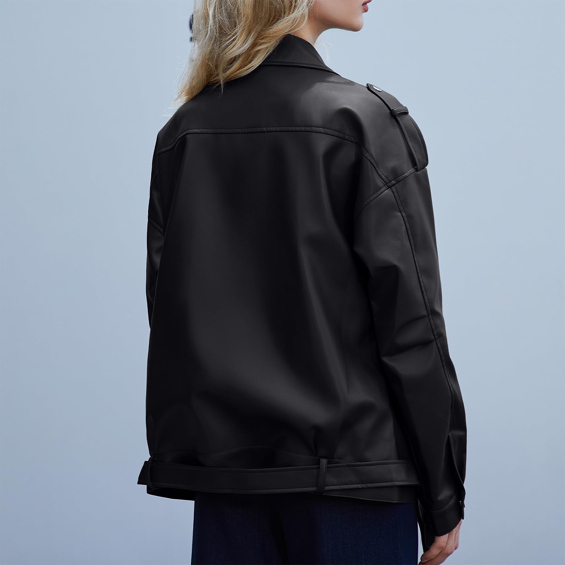 Zando Women's Oversized Faux Leather Motorcycle Jacket - Stylish Biker Bomber Jacket for Fall Fashion - Perfect for Casual Outfits, Riding & Night Out