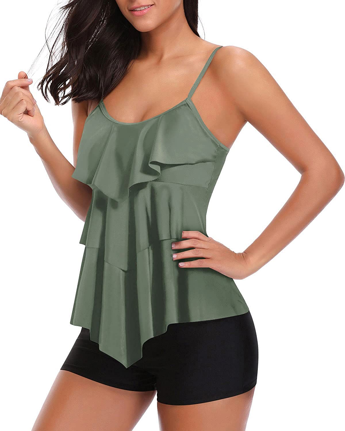 Women's Tummy Control Tankini Swimsuits Two Piece - Ruffle Swim Tank Top with Boy Shorts Bathing Suit | Perfect for Beach Vacations, Pool Parties & Summer Getaways